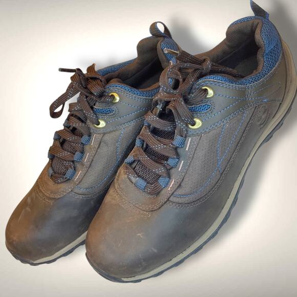 Wmn's TIMBERLAND Hiking Shoes, Waterproof Low Top Brown and Blue Great Condition - Picture 2 of 13